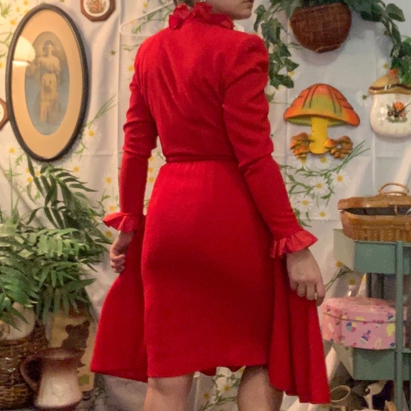 Vintage Saks Jandel red ruffle Secretary dress - Picture 4 of 16